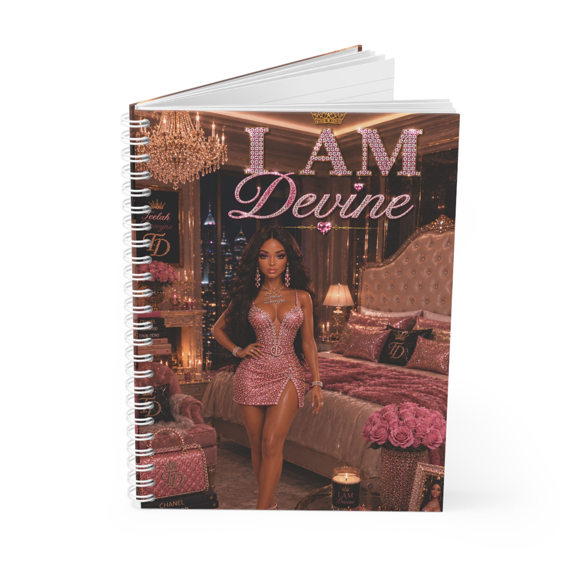 I AM Devine spiral notebook | Glam Glamour Bedroom Journal