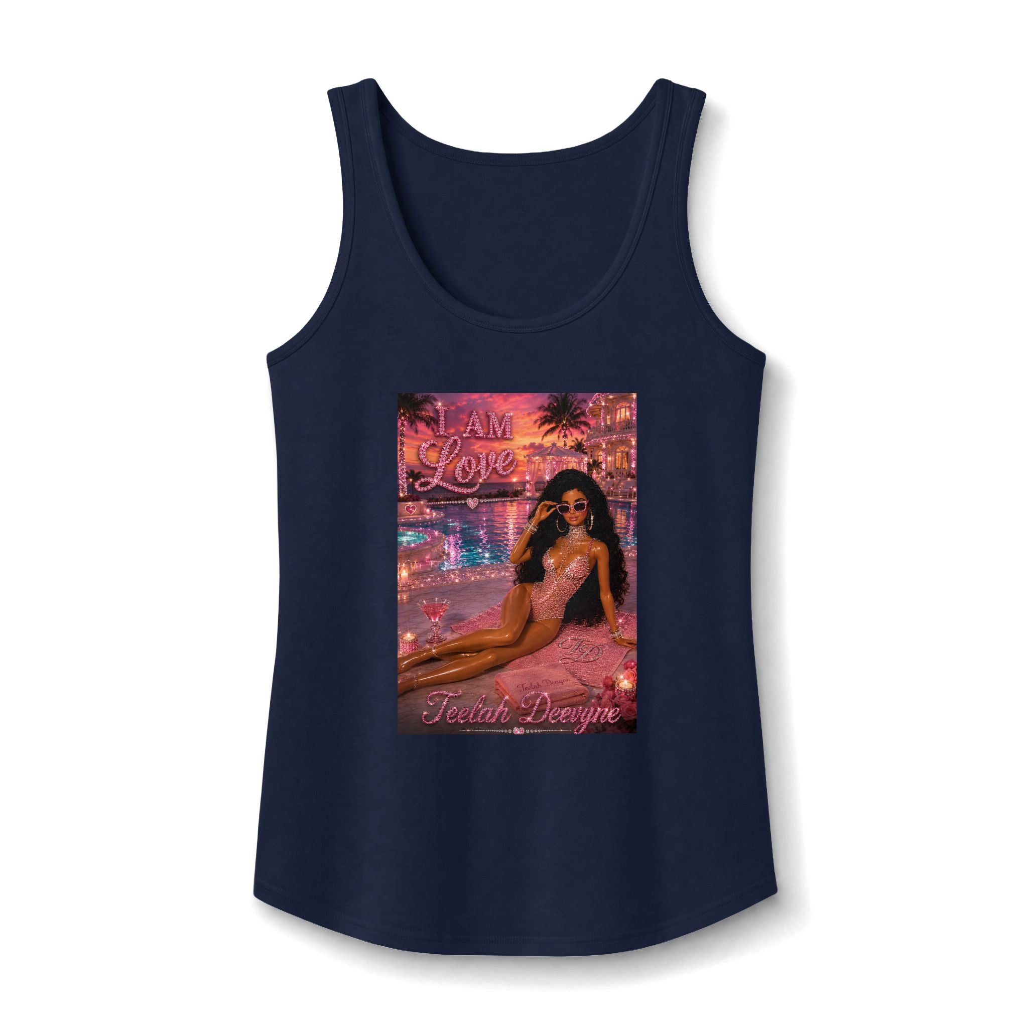 I Am Love Mermaid Beach Illustration Tank Top | Pink Sunset, Glam Fashion