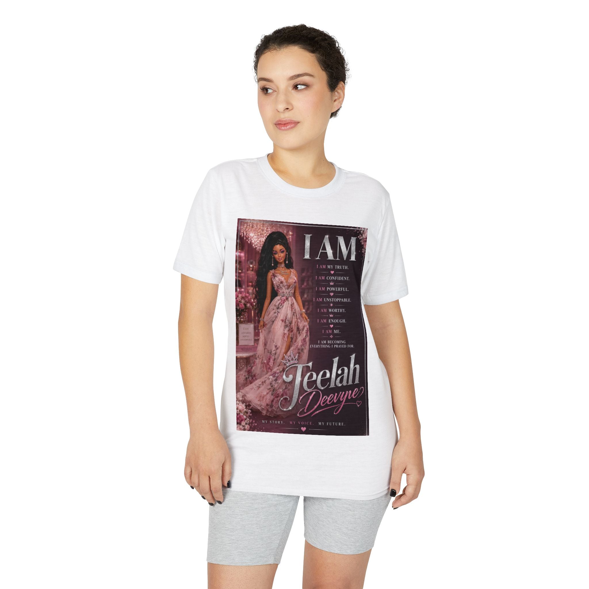 I AM affirmation list Teelah Dwayne T-Shirt | Inspirational portrait shirt
