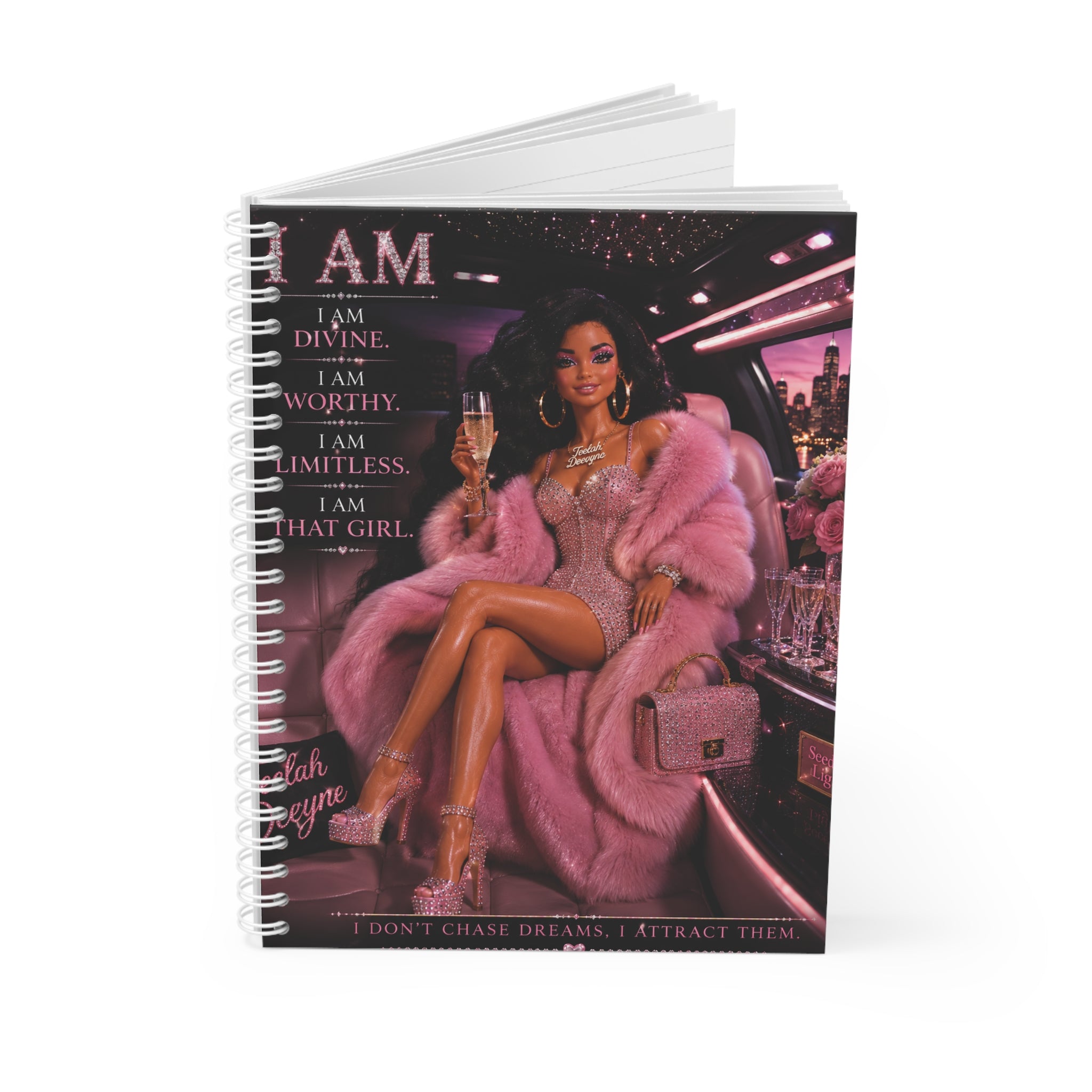 I Am Divine Affirmation Notebook Spiral Notebook | Glam Pink Femme Motivation