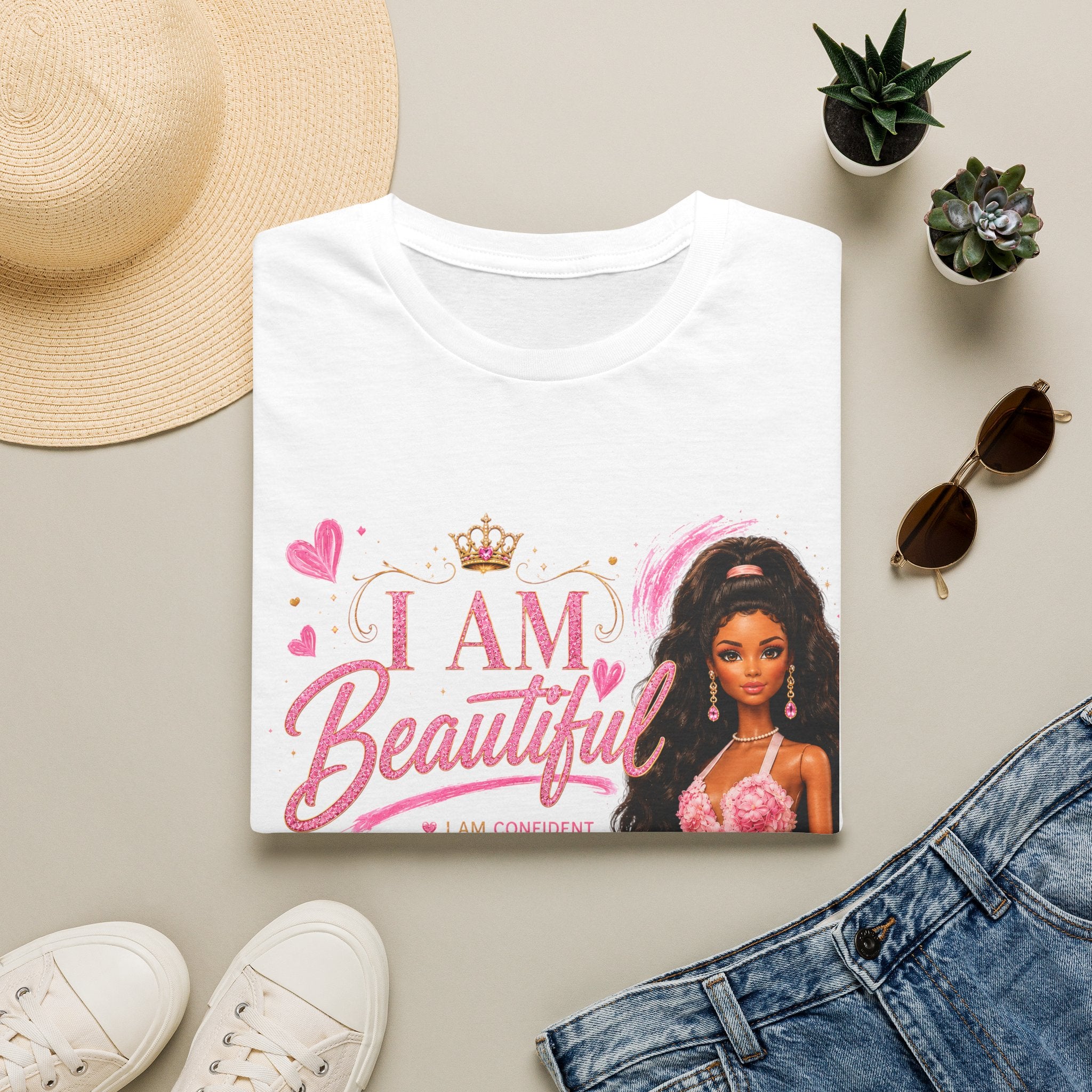 I AM Beautiful T-Shirt — Empowering Barbie-Inspired Graphic Tee for Women & Girls