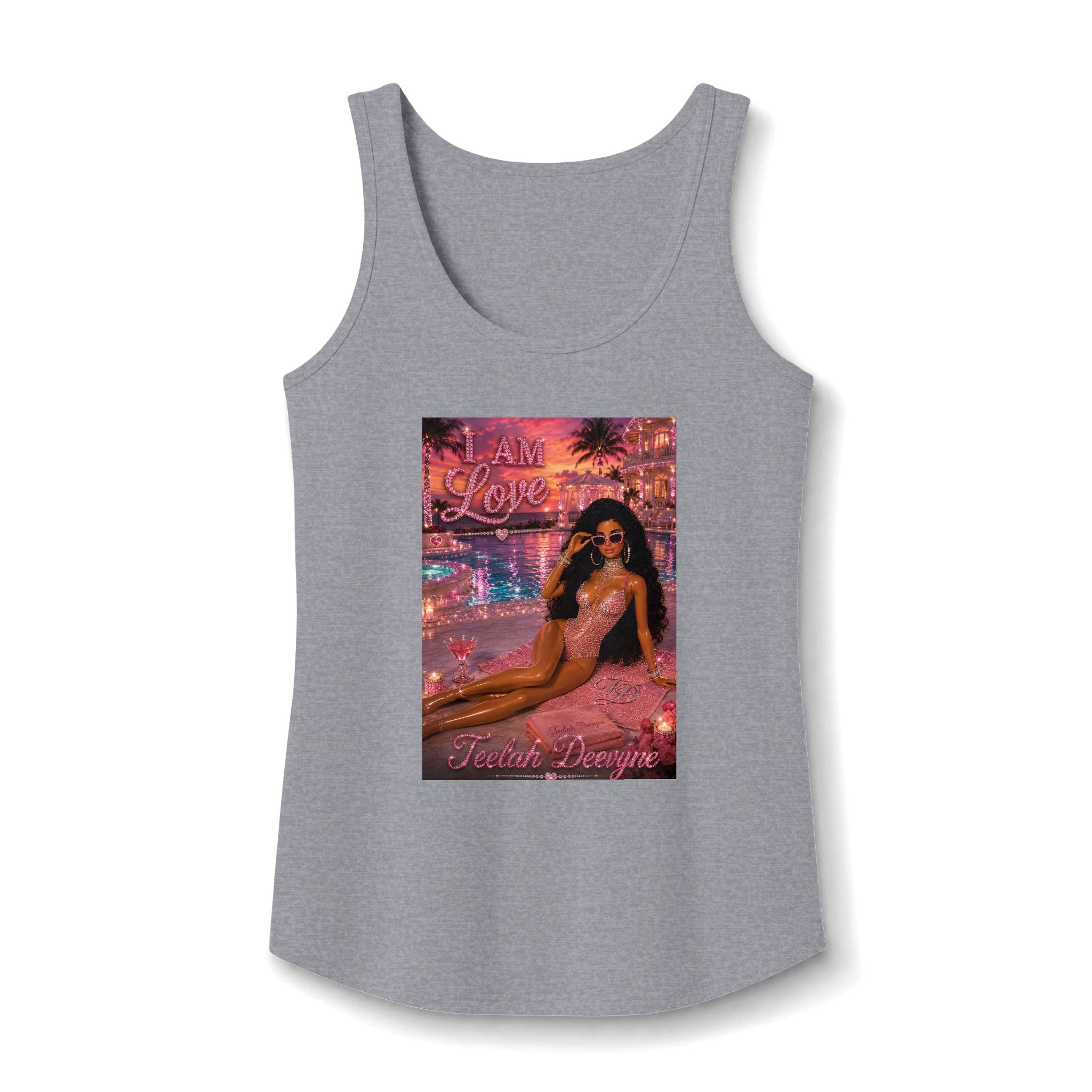 I Am Love Mermaid Beach Illustration Tank Top | Pink Sunset, Glam Fashion
