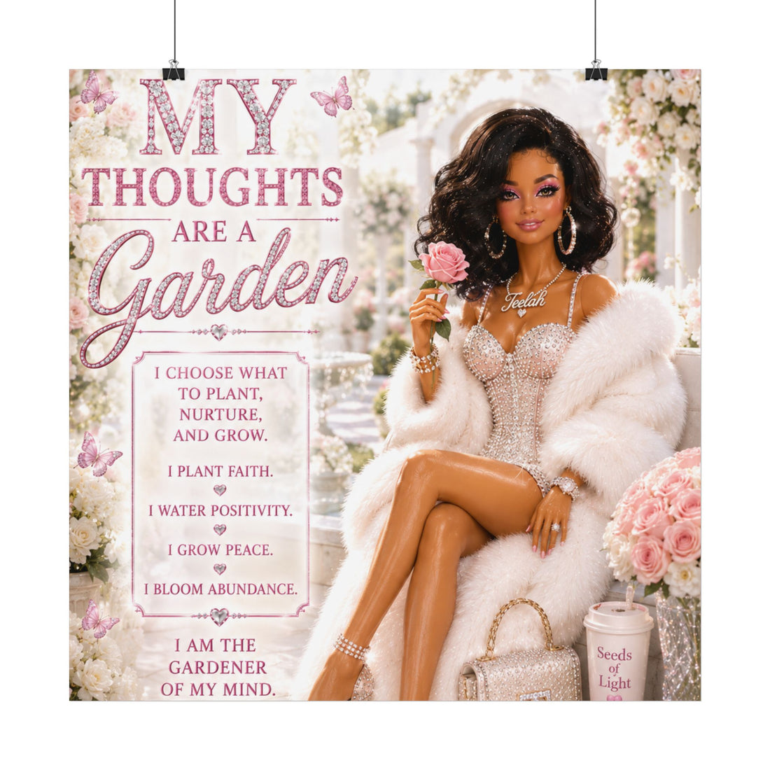 My Thoughts Are a Garden Satin Poster | Inspirational Floral Wall Art