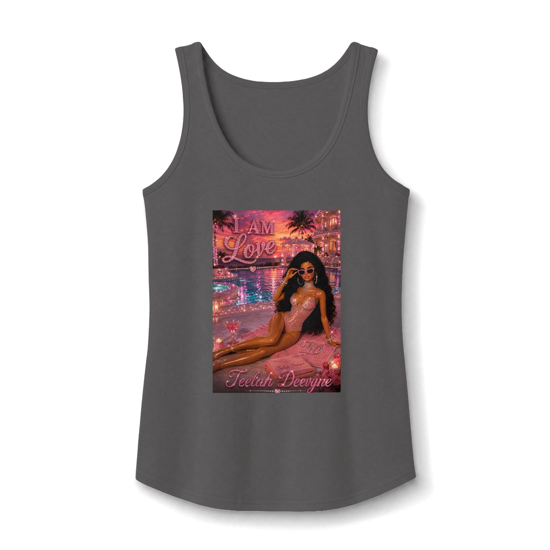 I Am Love Mermaid Beach Illustration Tank Top | Pink Sunset, Glam Fashion