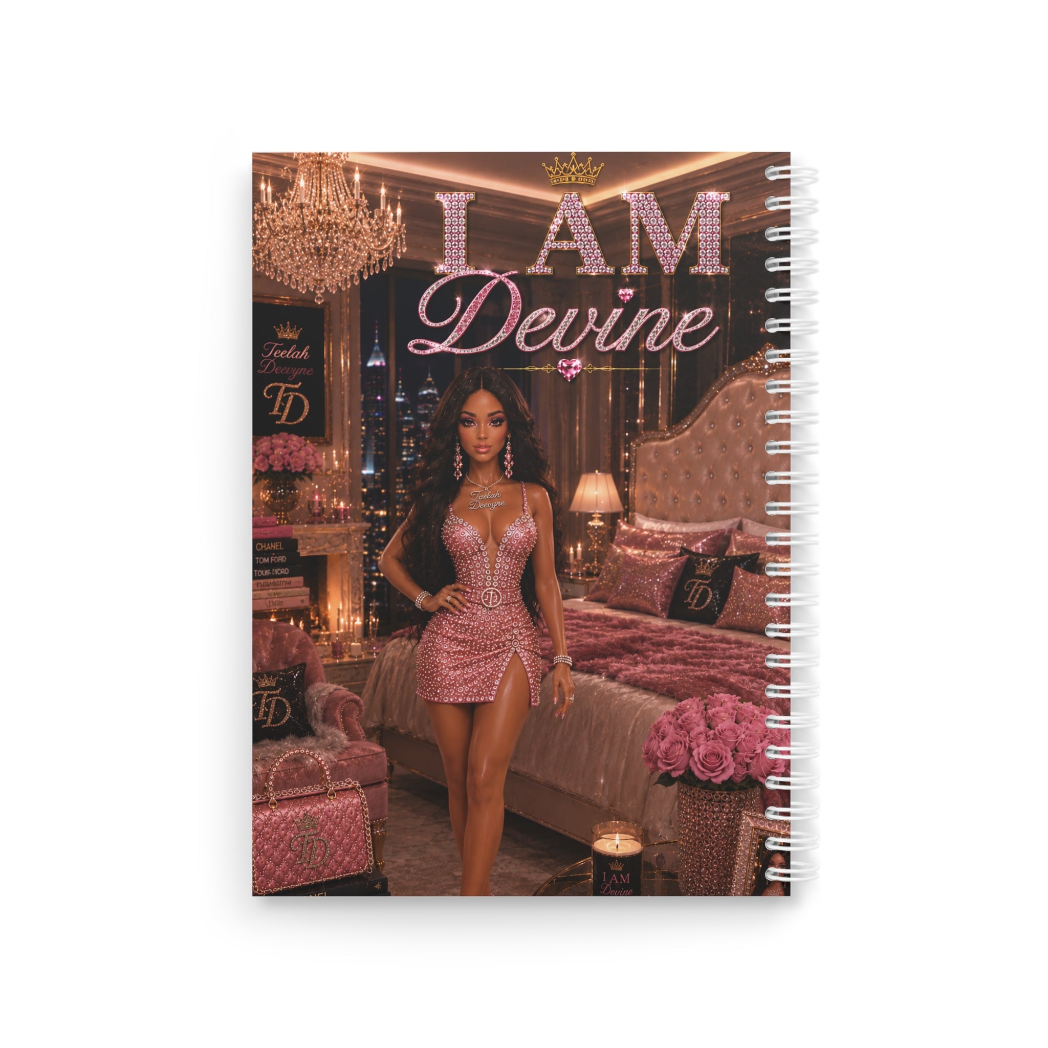 I AM Devine spiral notebook | Glam Glamour Bedroom Journal