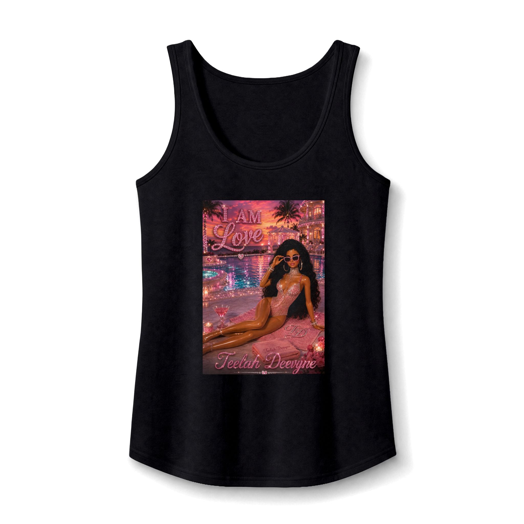 I Am Love Mermaid Beach Illustration Tank Top | Pink Sunset, Glam Fashion