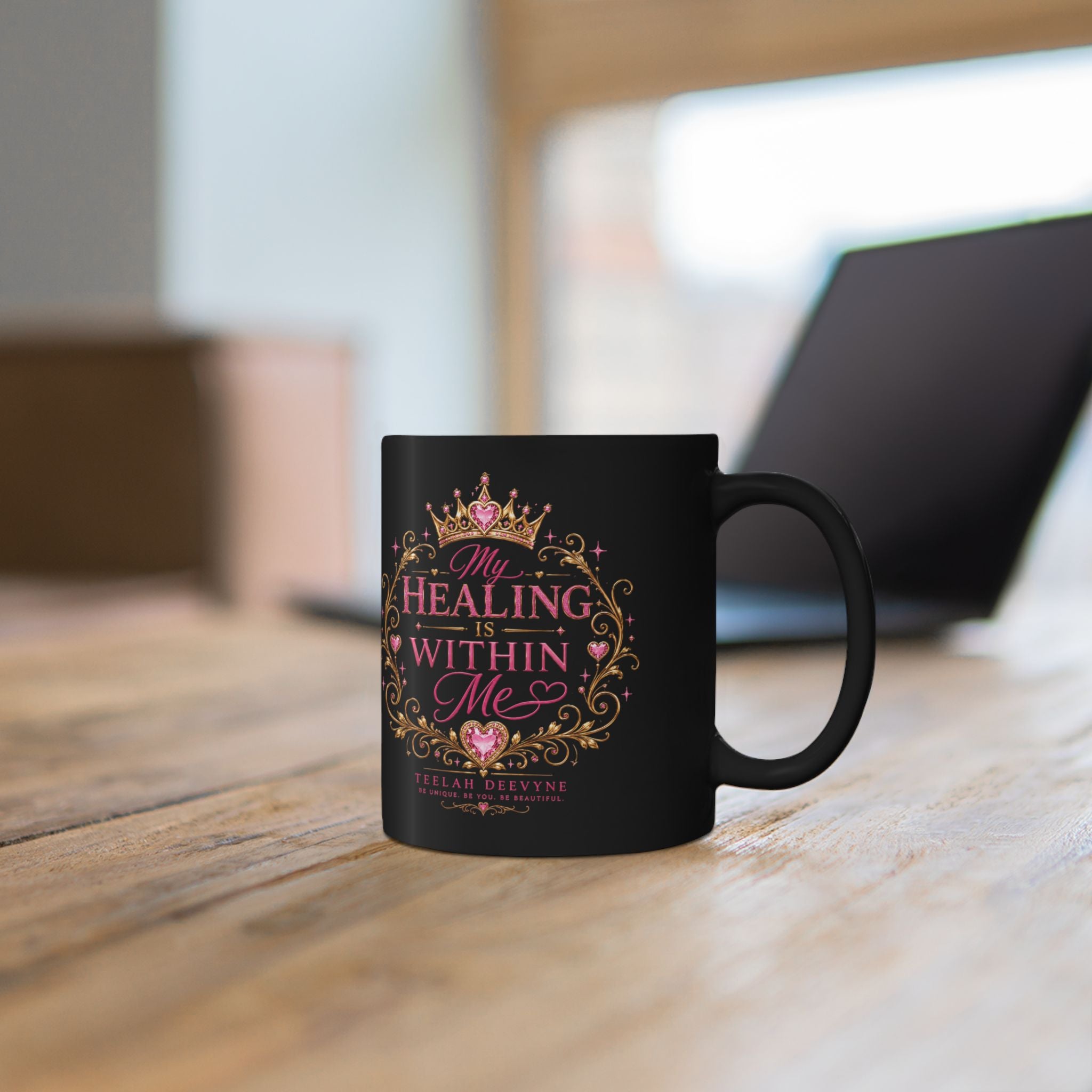 My Healing Is Within Me Black Mug — Inspirational Self-Care Coffee Cup (11oz/15oz)