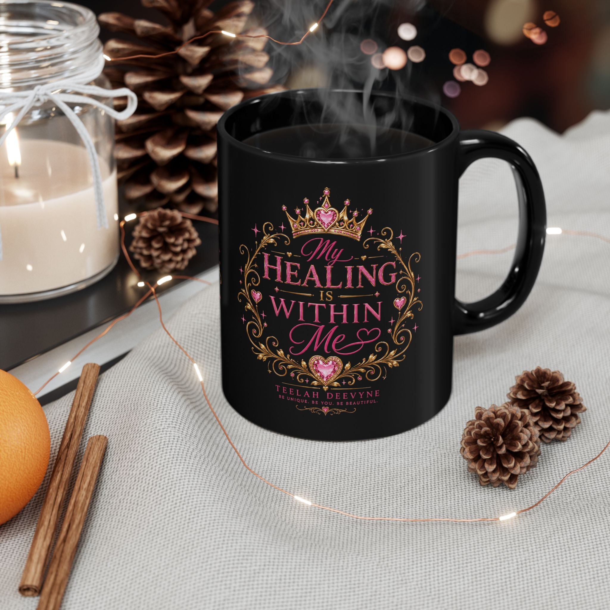My Healing Is Within Me Black Mug — Inspirational Self-Care Coffee Cup (11oz/15oz)