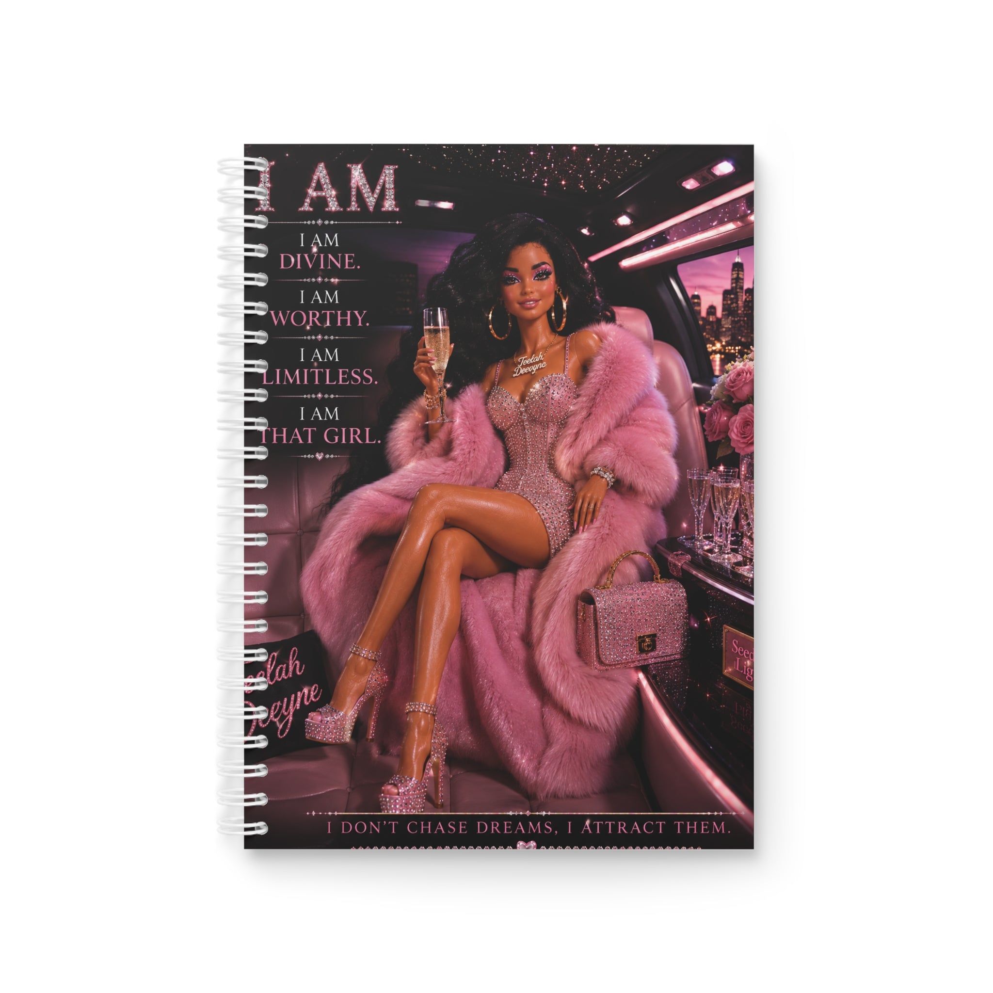 I Am Divine Affirmation Notebook Spiral Notebook | Glam Pink Femme Motivation